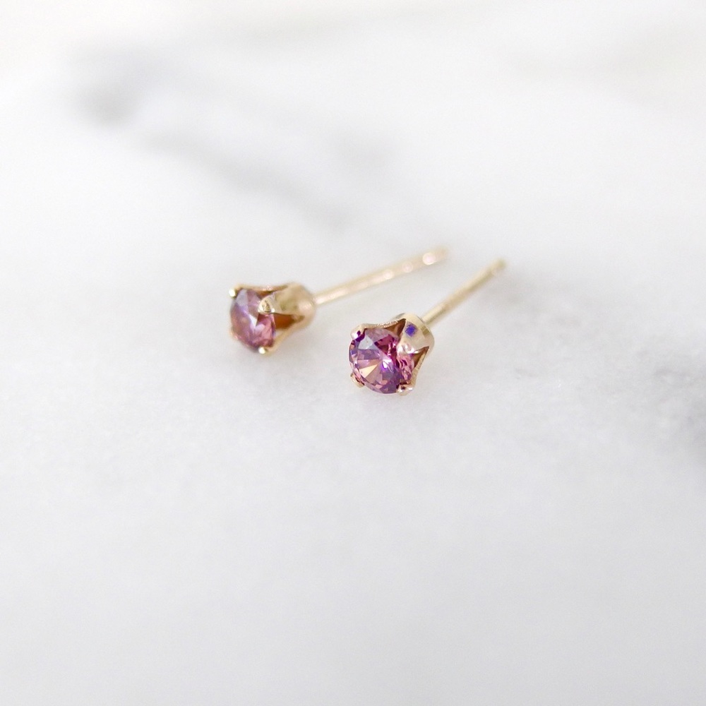 3mm deep pink cubic zirconia studs 14k gold filled